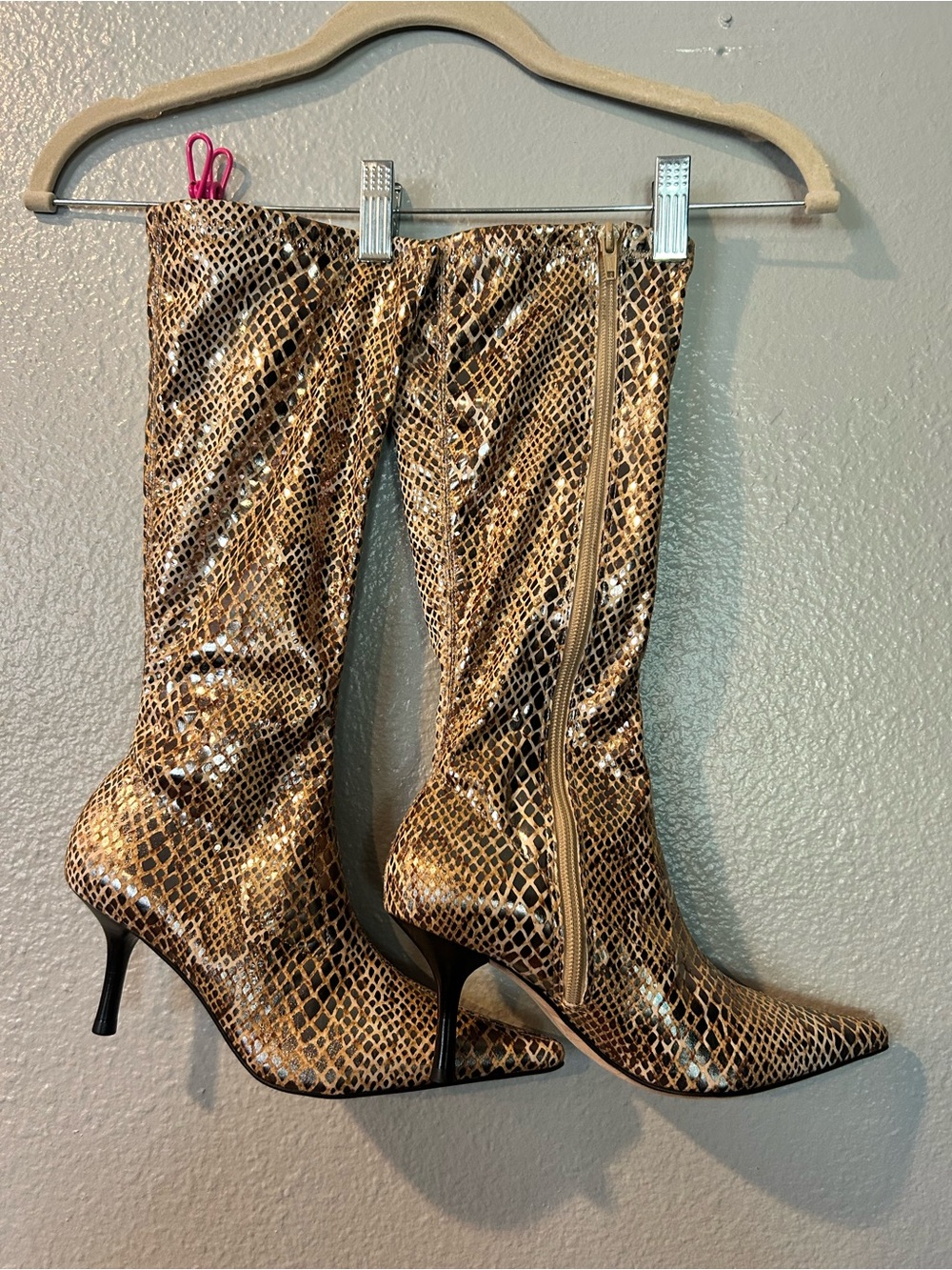 Vintage Diego Di Lucca Leather Sole Faux Snakeskin Boots 6.5